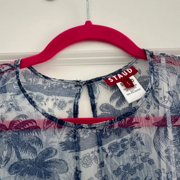 NWOT STAUD Hyacinth Crepe Organza Blue Toile Tiered Maxi Dress Small